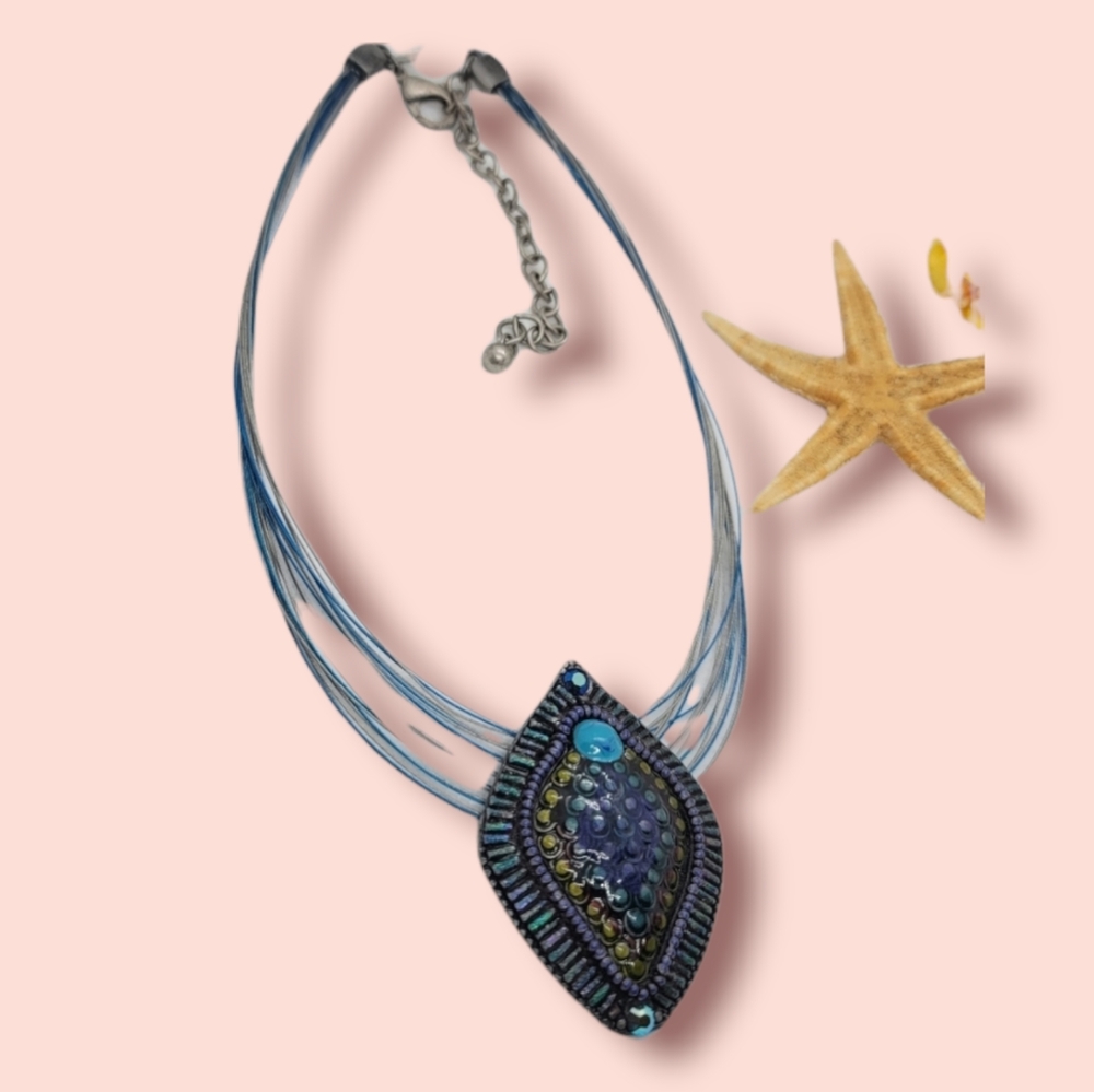 Handcrafted Blue Beaded Teardrop Pendant Necklace - Women Jewelry